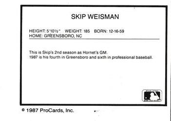 1987 ProCards #NNO Skip Weisman Back