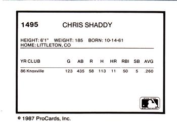 1987 ProCards #1495 Chris Shaddy Back