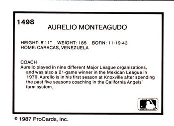 1987 ProCards #1498 Aurelio Monteagudo Back