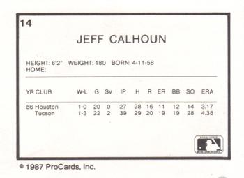 1987 ProCards #14 Jeff Calhoun Back