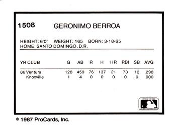 1987 ProCards #1508 Geronimo Berroa Back
