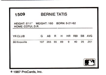1987 ProCards #1509 Bernie Tatis Back