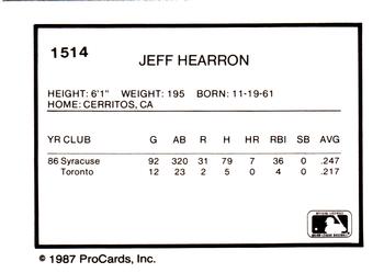 1987 ProCards #1514 Jeff Hearron Back
