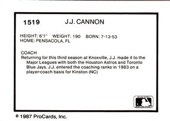 1987 ProCards #1519 J.J. Cannon Back