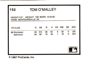 1987 ProCards #152 Tom O'Malley Back
