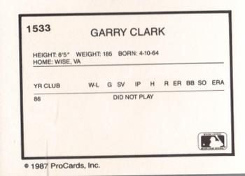 1987 ProCards #1533 Garry Clark Back