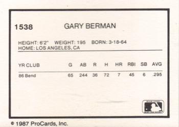 1987 ProCards #1538 Gary Berman Back