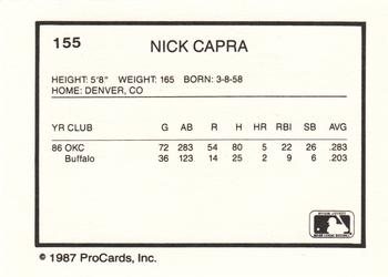 1987 ProCards #155 Nick Capra Back