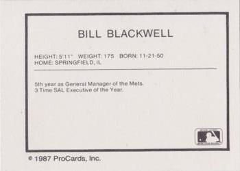 1987 ProCards #NNO Bill Blackwell Back