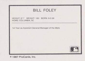 1987 ProCards #NNO Bill Foley Back