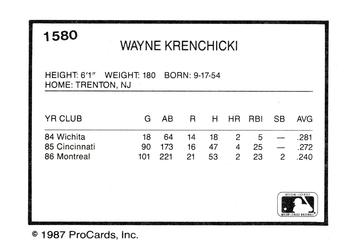 1987 ProCards #1580 Wayne Krenchicki Back