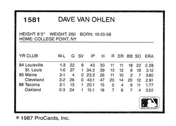 1987 ProCards #1581 Dave Von Ohlen Back