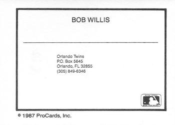 1987 ProCards #NNO Bob Willis Back