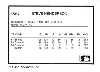 1987 ProCards #1587 Steve Henderson Back