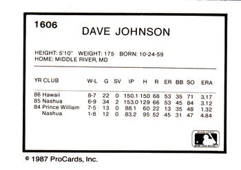 1987 ProCards #1606 Dave Johnson Back
