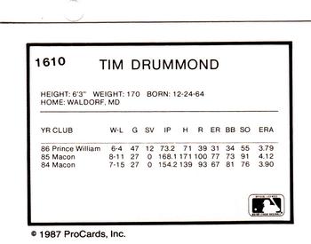 1987 ProCards #1610 Tim Drummond Back