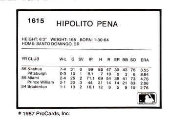 1987 ProCards #1615 Hipolito Pena Back