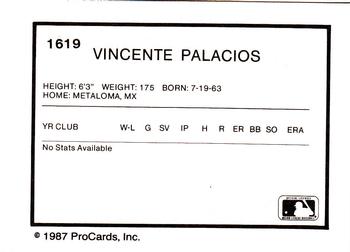 1987 ProCards #1619 Vicente Palacios Back