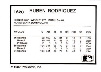 1987 ProCards #1620 Ruben Rodriguez Back