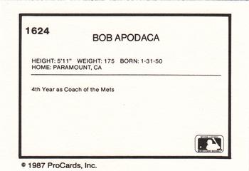 1987 ProCards #1624 Bob Apodaca Back