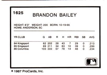 1987 ProCards #1625 Brandon Bailey Back