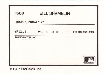 1987 ProCards #1680 Bill Shamblin Back