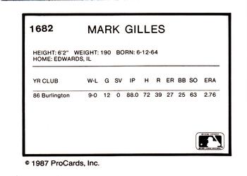 1987 ProCards #1682 Mark Gilles Back