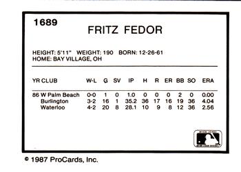 1987 ProCards #1689 Fritz Fedor Back