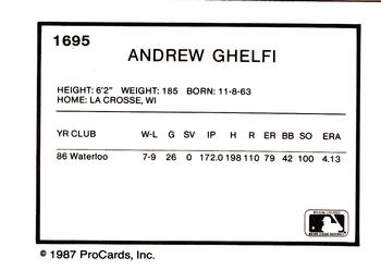 1987 ProCards #1695 Andrew Ghelfi Back