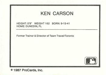 1987 ProCards #NNO Ken Carson Back