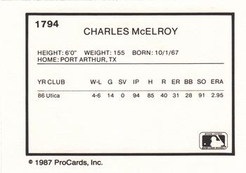 1987 ProCards #1794 Chuck McElroy Back