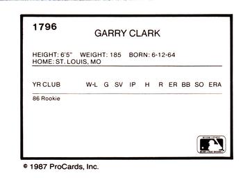 1987 ProCards #1796 Garry Clark Back