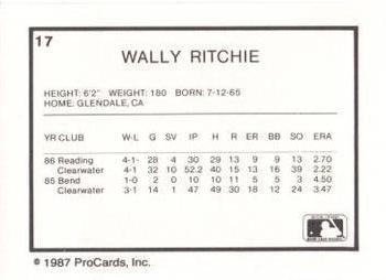 1987 ProCards #17 Wally Ritchie Back