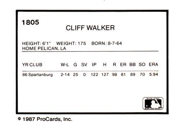 1987 ProCards #1805 Cliff Walker Back