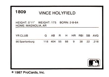 1987 ProCards #1809 Vince Holyfield Back