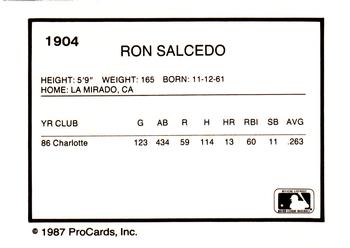 1987 ProCards #1904 Ron Salcedo Back
