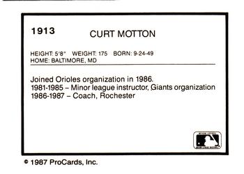 1987 ProCards #1913 Curt Motton Back