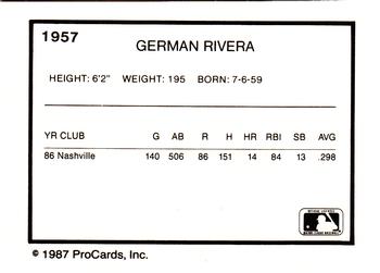 1987 ProCards #1957 German Rivera Back