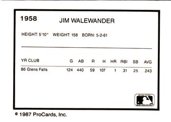 1987 ProCards #1958 Jim Walewander Back