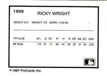 1987 ProCards #1959 Ricky Wright Back