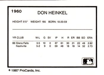 1987 ProCards #1960 Don Heinkel Back