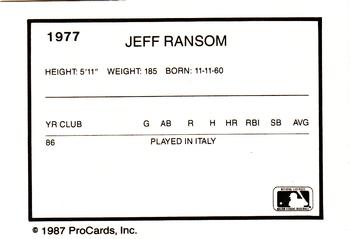 1987 ProCards #1977 Jeff Ransom Back