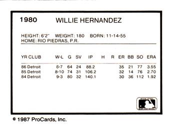 1987 ProCards #1980 Willie Hernandez Back