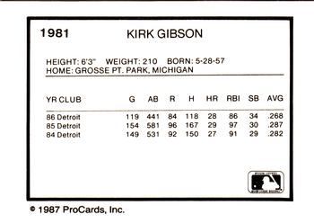 1987 ProCards #1981 Kirk Gibson Back