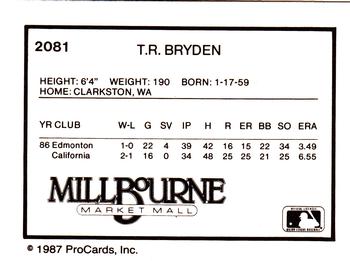 1987 ProCards #2081 T.R. Bryden Back