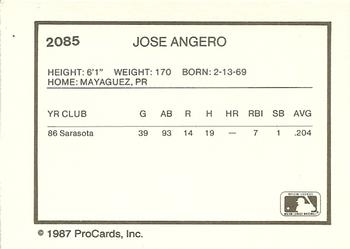 1987 ProCards #2085 Jose Anglero Back