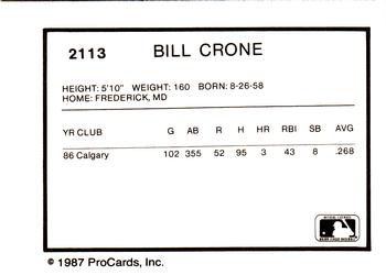 1987 ProCards #2113 Bill Crone Back