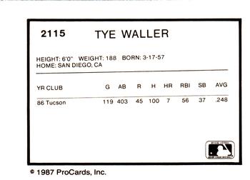 1987 ProCards #2115 Tye Waller Back