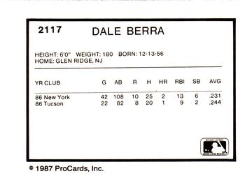 1987 ProCards #2117 Dale Berra Back