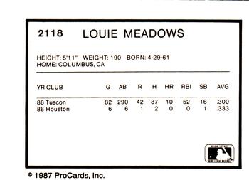 1987 ProCards #2118 Louie Meadows Back